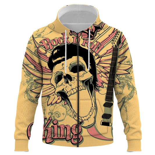 Rock Skull Bassist Zipper Hoodies Hot 3D Printed Streetwear for Men