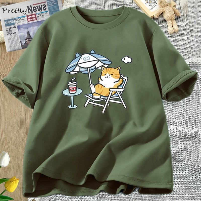 Women's Streetwear T-shirt Cute Cat Graphic