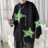 Autumn High Street Knitted Patchwork Oversize Pullover with Stars Tassel for Men