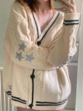 Oversized Star Embroidered Cardigan Casual and Stylish Sweater for 2023