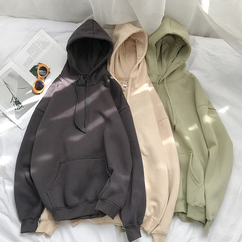 Woman Hoodies Oversized Solid Korean Pullovers