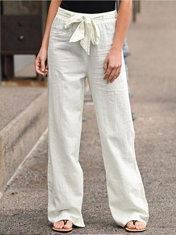 Cotton and Linen Wide-Leg Pants Elastic Waist Minimalist Style"