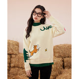 Sweaters Long Sleeves Petal Collar Loose Knitted Pullover Puppy Embroidery Warm Casual Chic Tops - xinnzy