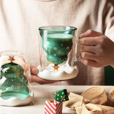 Becher Kreativer Doppelschicht-Glas-Weihnachtsbaum-Stern-Wasserbecher