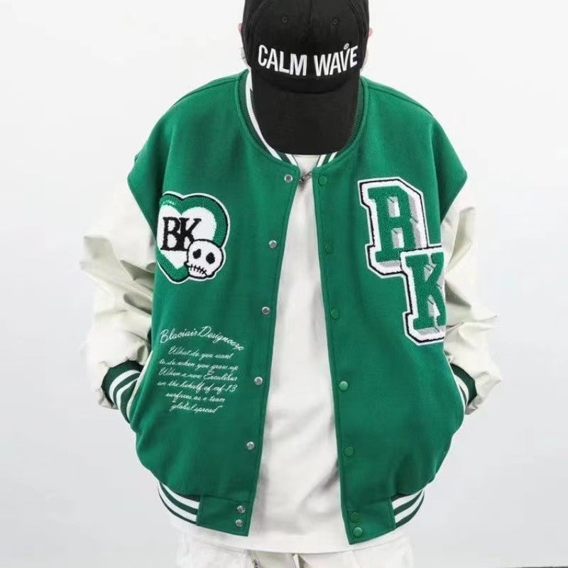 American Street Retro Print Baseball Jacket Men