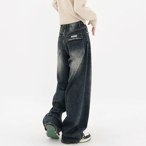 Harajuku Streetwear Retro Spring Women High Waist Jeans Loose Wide Leg Straight - xinnzy