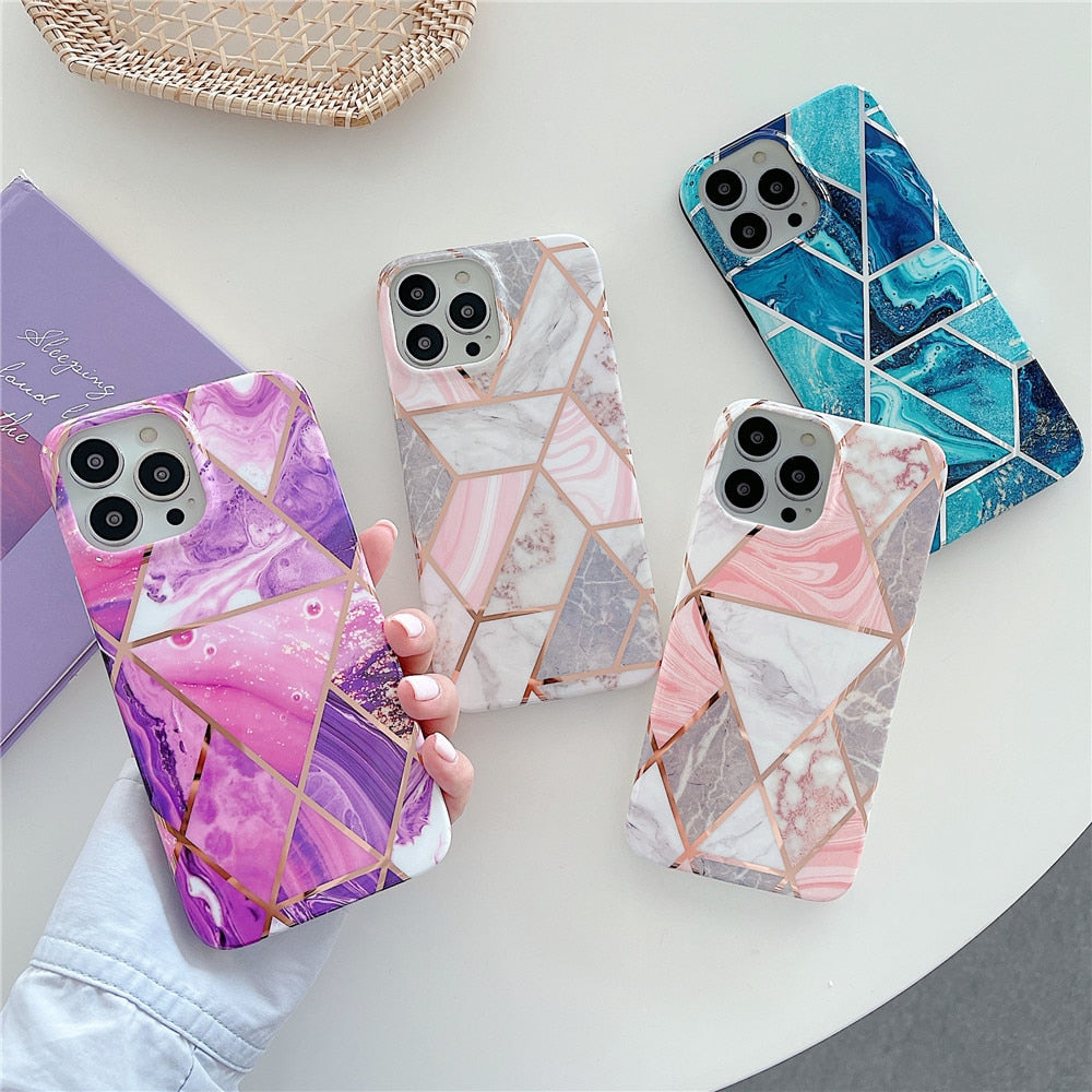 Electroplated Marble Phone Case For iPhone  Soft Silicon Back Cover Bumper