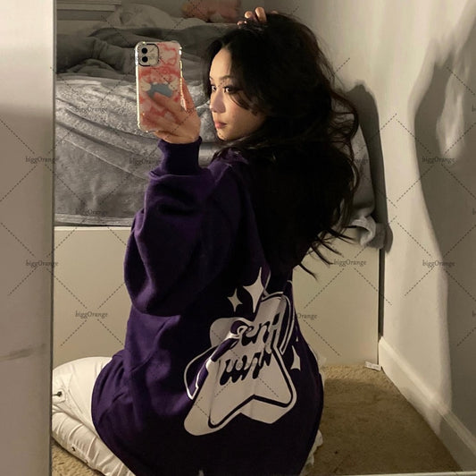 Y2K Star Letter Printed Pullovers Trendy European and American Hoodies for a Stylish Look