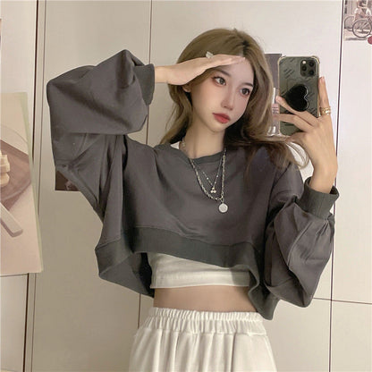 Y2k Streetwear Women Sexy Solid Cropped Sweatshirts Harajuku