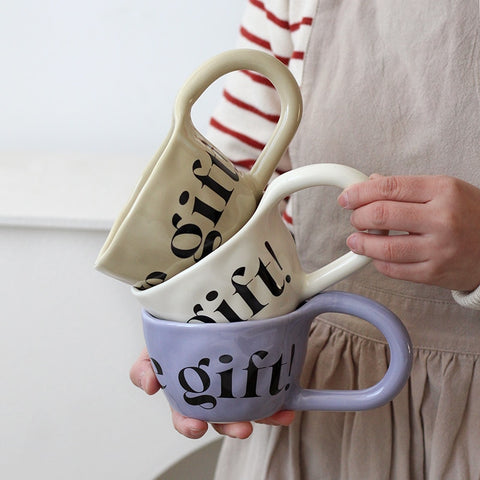 Korean Ceramic Mugs Cups Cute Niche Coffee Mug with Letter Couple Mugs