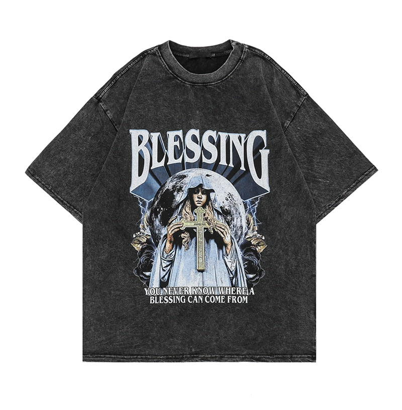 T-Shirt Vintage  High Street Cross Pattern Oversize