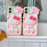 3D Pink bow Cartoon Cat Phone Case For Iphone silicone Shockproof Transparent Cover