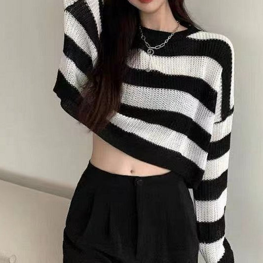 Pullover Koreanischen Stil Frauen Vintage Oversize Lange Hülse O-ansatz Pullover Tops