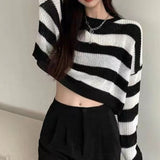 Sweater Korean Style Women Vintage Oversize Long Sleeve O-neck Pullovers Tops
