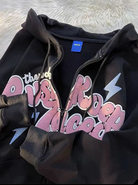 Amerikanischer übergroßer Y2K-Retro-Hoodie mit durchgehendem Reißverschluss, dünner Sommer-Hoodie