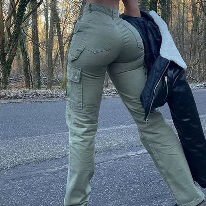 High Waist Slim Cargo Pants Chic Vintage Streetwear