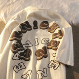 Amerikanische Vintage-Mode, alphabetisches Kurzarm-T-Shirt für Herren, Sommer, lockeres Oberteil, Grafik