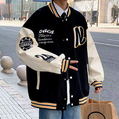 Jacket Casual Retro Print Fashion Baseball Uniform Men Streetwear