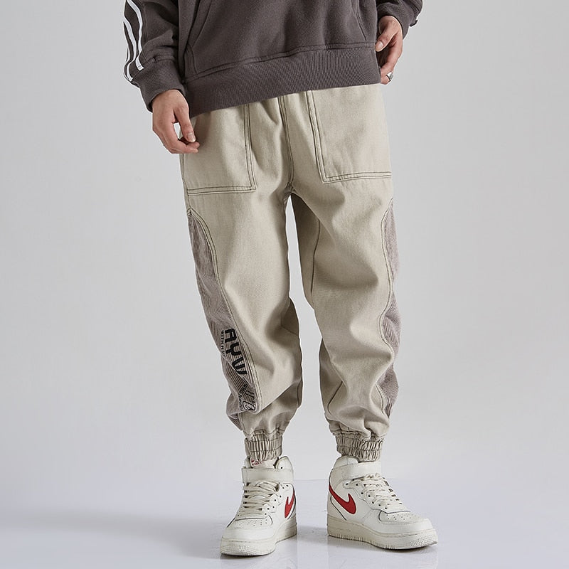 Corduroy  Patchwork Casual Cargo Pants Hip Hop  Men Streetwear Harajuku Fashion Sweatpants