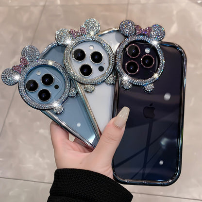 Diamond Bear Ear Case for iPhone Transparent Silicone Soft Cover