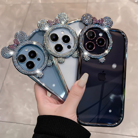 Diamond Bear Ear Case for iPhone Transparent Silicone Soft Cover