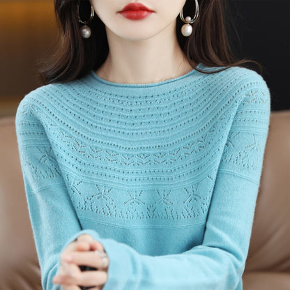 Autumn Winter New Seamless One-Line Pullover WooL Round S Neck UpperBody Hollow - xinnzy