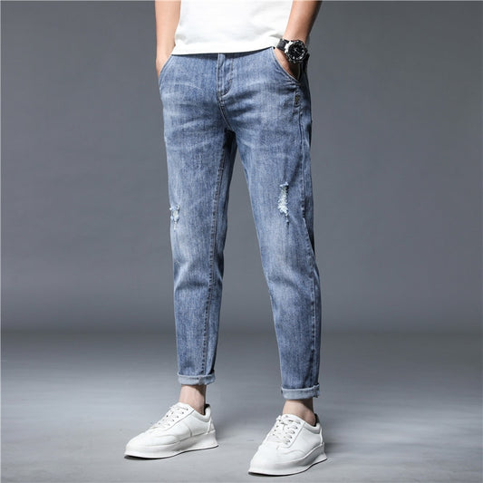 Men Trousers Streetwear Design Denim Pants Korea Casual - xinnzy