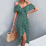 WAYOFLOVE Ladies Sexy Straps Dress Women Green Casual Beach Dresses Female Floral Print Dress - xinnzy