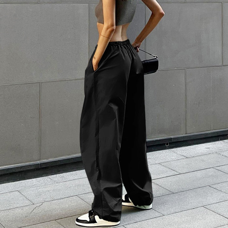 Cargo Pants Y2K Drawstring Low Waist Joggers Trousers Wide Leg