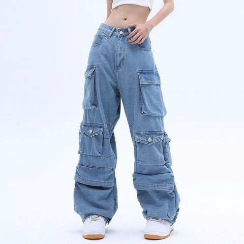 Y2K Street Retro Wide Leg Overalls Jeans Women's Casual Mopping Pants
