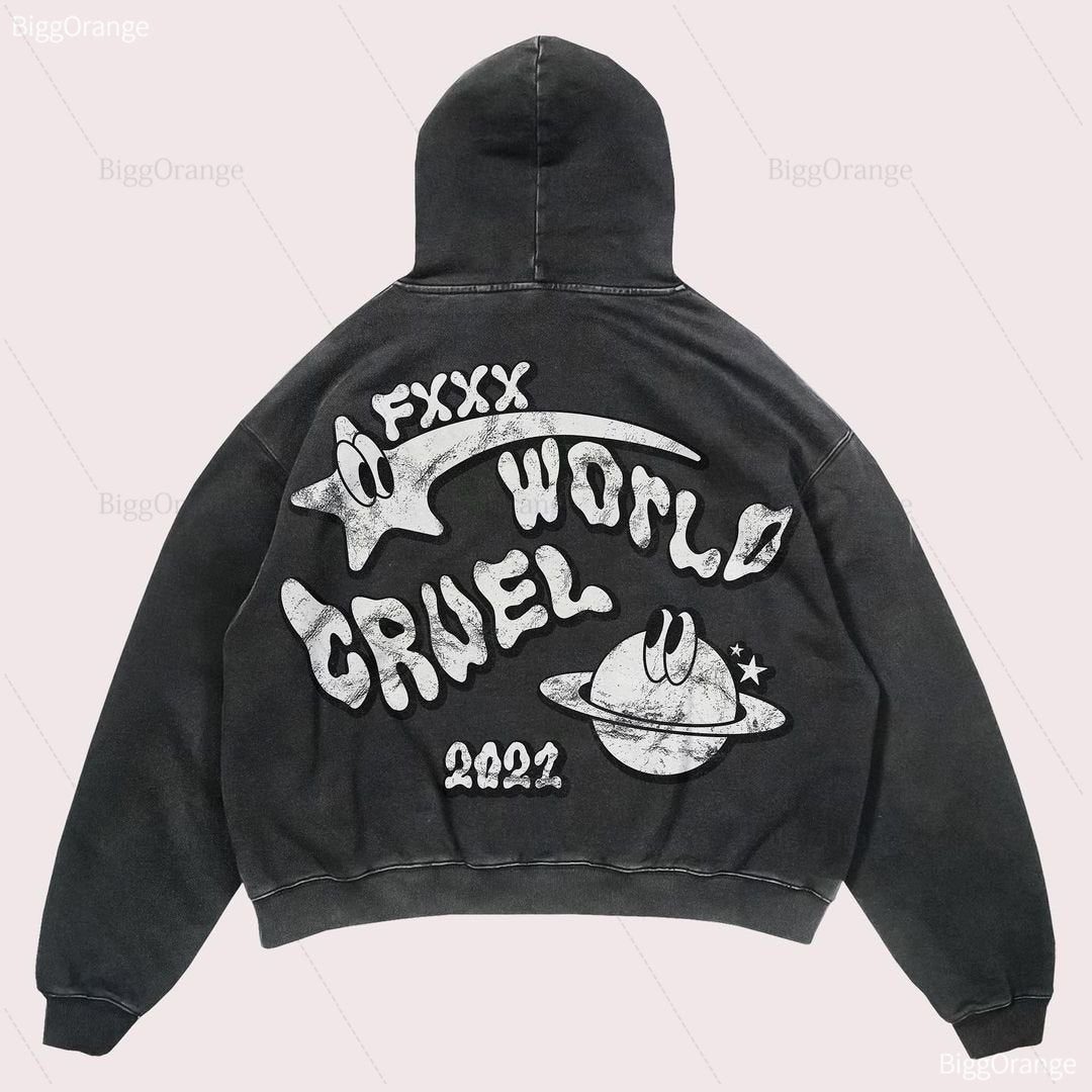 Y2K Planet Print Hoodies Trendy Streetwear for Women's Fashion