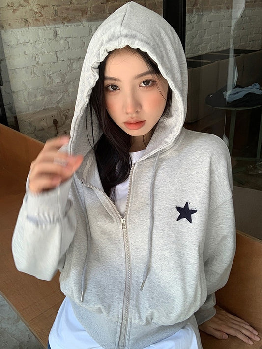 Harajuku Hoodie Streetwear Women Retro Print Star Cropped Y2k