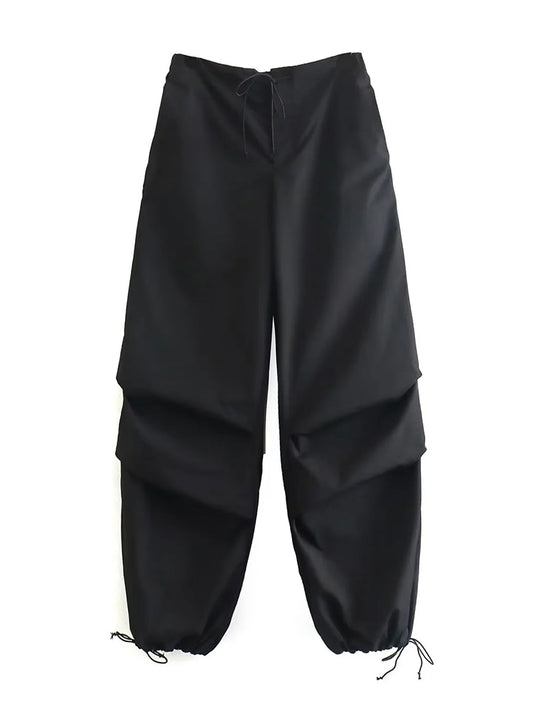 Willshela Damen-Cargohose mit Fallschirm-Motiv, zum Joggen, hohe elastische Taille