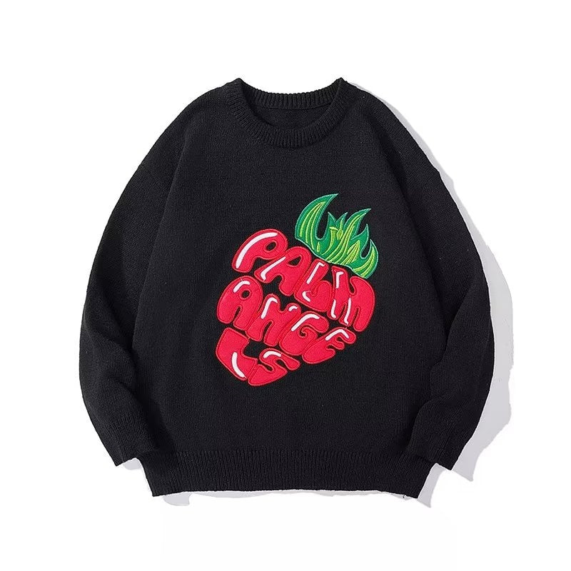 Men High Street Vibe Strawberry Print Pulover Sweater for Autumn