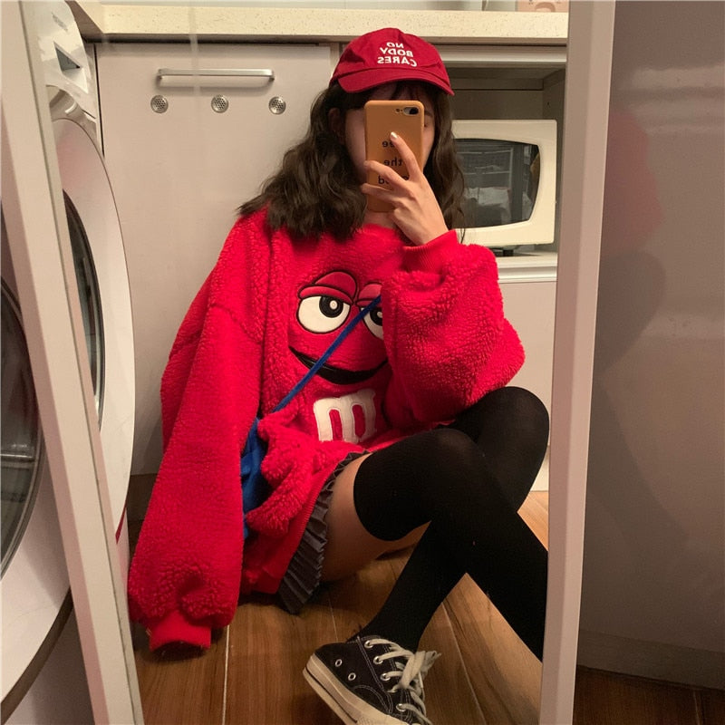 Women Hoodie Pullover Coats Warm Fleece Streetwear Plush Outerwear