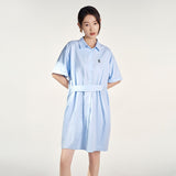 Women Shirt Dress Short Sleeve with Buttons H shape Loose Embroidery Preppy Style - xinnzy