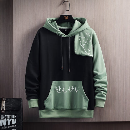 Hoodie Sweatshirt Graphic Graffiti Kanji Cotton Autumn Patchwork Pullover Hoodies - xinnzy