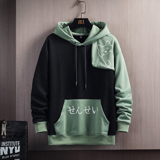 Hoodie Sweatshirt Graphic Graffiti Kanji Cotton Autumn Patchwork Pullover Hoodies - xinnzy