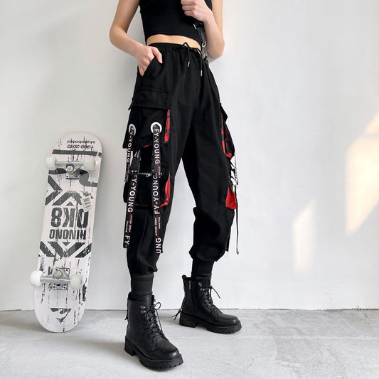 Women Cargo Pants Harem Jogger Fashion Punk With Chain