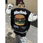 American Letter Burger bestickte Varsity-Jacke, übergroße Baseball-Jacke für Frühling und Herbst