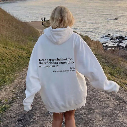 Long sleeved letter hoodie solid color hoodie female