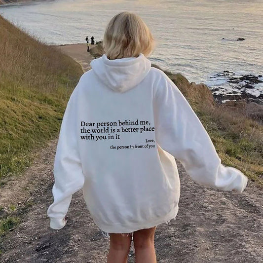 Langärmeliger Buchstaben-Hoodie, einfarbiger Kapuzenpullover für Damen