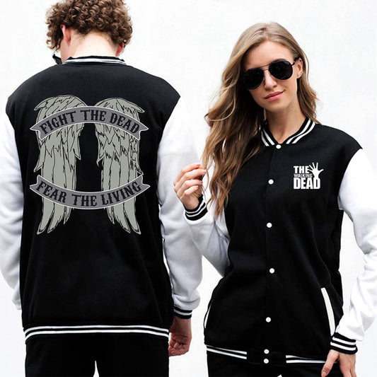 Übergroße Baseballjacke für Herren mit Aufdruck „Walking Dead Wings“.