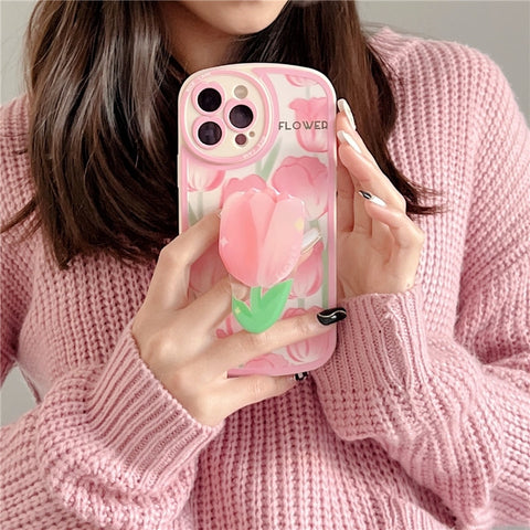 Flower Bracket Ring Holder Stand Soft Phone Case for iphone