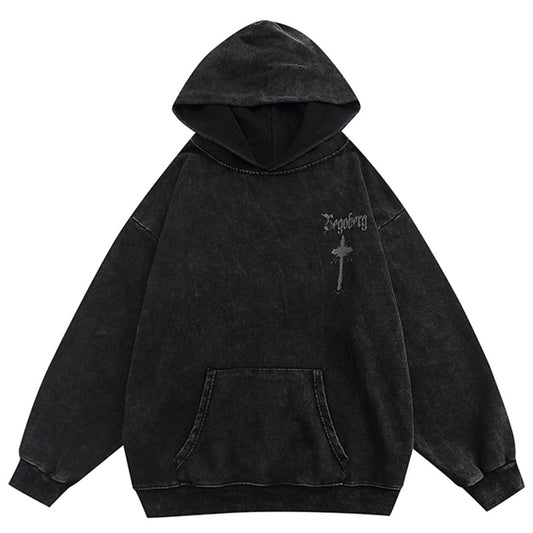 Hoodie Retro Cross Graffiti Pullover Men  Retro Cross