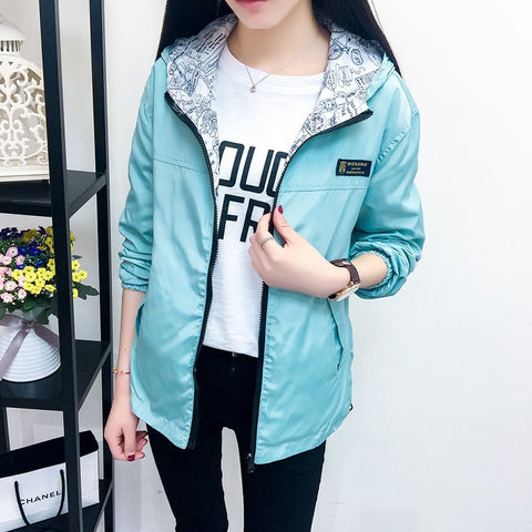 Women Jacket Pocket Zipper Hooded Coat Loose