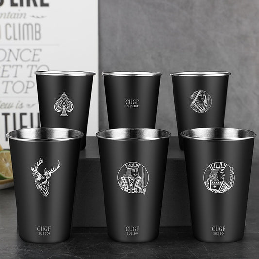 Poker Elk Black Stainless Steel Single Layer Cold Drink Cup Portable Mug