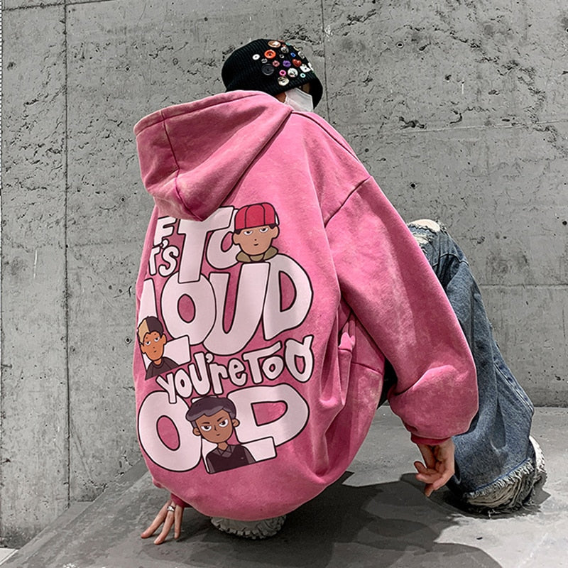 Übergroßer Kapuzenpullover mit Anime-Buchstabendruck, High Street Streetwear für Herren