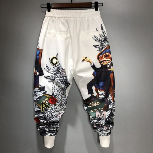 Men Pants Harem Joggers Patchwork Elastic  Hip Hop Printed  Streetwear Harajuku