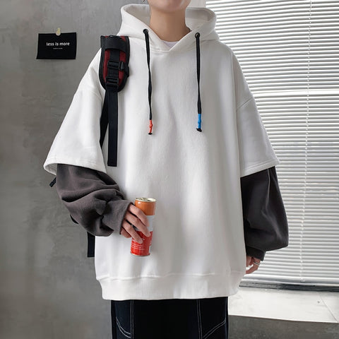 Spring Autumn Fashion Harajuku Patchwork Casual Oversized Hoodies Hip Hop - xinnzy
